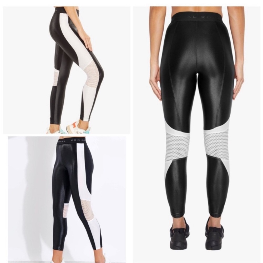 KORAL emblem high rise cropped leggings in black & white EXTRA SMALL XS